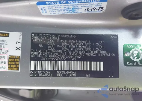 2006 Scion Xb z USA, uszkodzony, nr VIN JTLKT324564087756